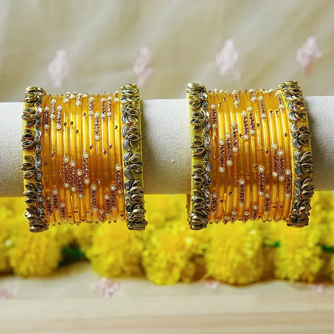 Traditional Women’s Glass Bangle Set – Perfect for Every Occasion (Both Hands) - The Golden Cascade
